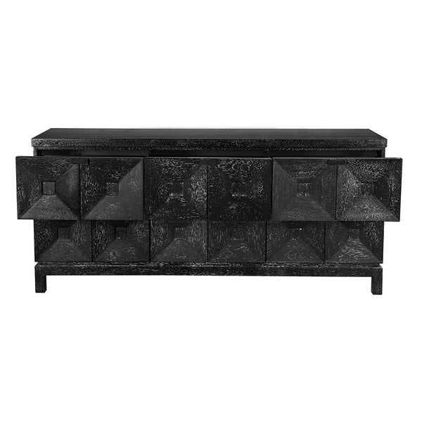 Musashi Sculptural Walnut Sideboard with Faceted Drawers for Modern Entryway Decor