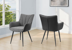 Monarch Specialties Dining Upholstered Side Chair Set Of 2 With Channel-Tufted Backs, Padded Arms, Foam Seats, Metal Legs DARK GREY,BLACK I 1167