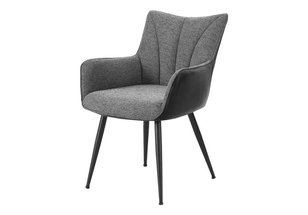 Monarch Specialties Dining Upholstered Side Chair Set Of 2 With Channel-Tufted Backs, Padded Arms, Foam Seats, Metal Legs DARK GREY,BLACK I 1167