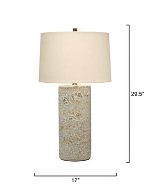 Jamie Young Co. Lava Volcanic Cream Ceramic Table Lamp With Linen Drum Shade, Handcrafted Stone-Look Base, Brass Accents 9LAVATLVC