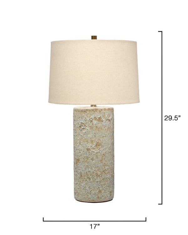 Jamie Young Co. Lava Volcanic Cream Ceramic Table Lamp With Linen Drum Shade, Handcrafted Stone-Look Base, Brass Accents 9LAVATLVC