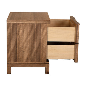 Musashi Sculptural 2 Drawer Walnut Veneer Cabinet with Brass Pulls for Bedroom or Entryway