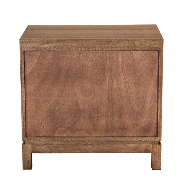 Musashi Sculptural 2 Drawer Walnut Veneer Cabinet with Brass Pulls for Bedroom or Entryway