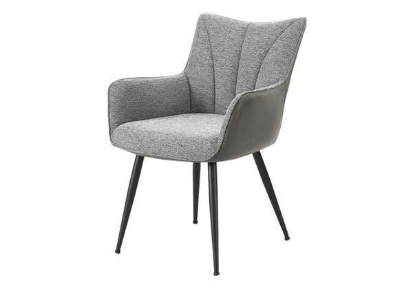 Monarch Specialties Dining Upholstered Side Chair Set Of 2 With Channel-Tufted Backs, Padded Arms, Foam Seats, Metal Legs GREY,BLACK I 1168