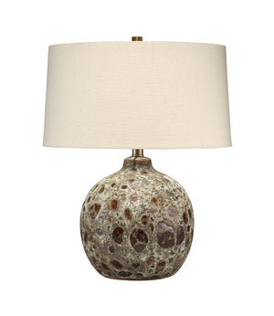 Jamie Young Co. Magma Ceramic Table Lamp Volcanic Brown — Handcrafted Reactive Glaze, Linen Shade, Brass Accents (11"H) 9MAGMATLVB