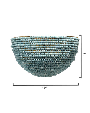 Jamie Young Co. Barnacle Hand-Beaded Demi-Lune Wall Sconce In Blue Mango Wood With Antique Brass Accents, Warm Glow 4BARN-DEBL