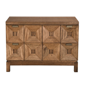 Musashi Sculptural 2 Drawer Walnut Veneer Cabinet with Brass Pulls for Bedroom or Entryway