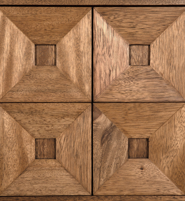 Musashi Sculptural 2 Drawer Walnut Veneer Cabinet with Brass Pulls for Bedroom or Entryway