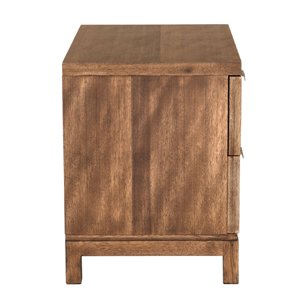 Musashi Sculptural 2 Drawer Walnut Veneer Cabinet with Brass Pulls for Bedroom or Entryway
