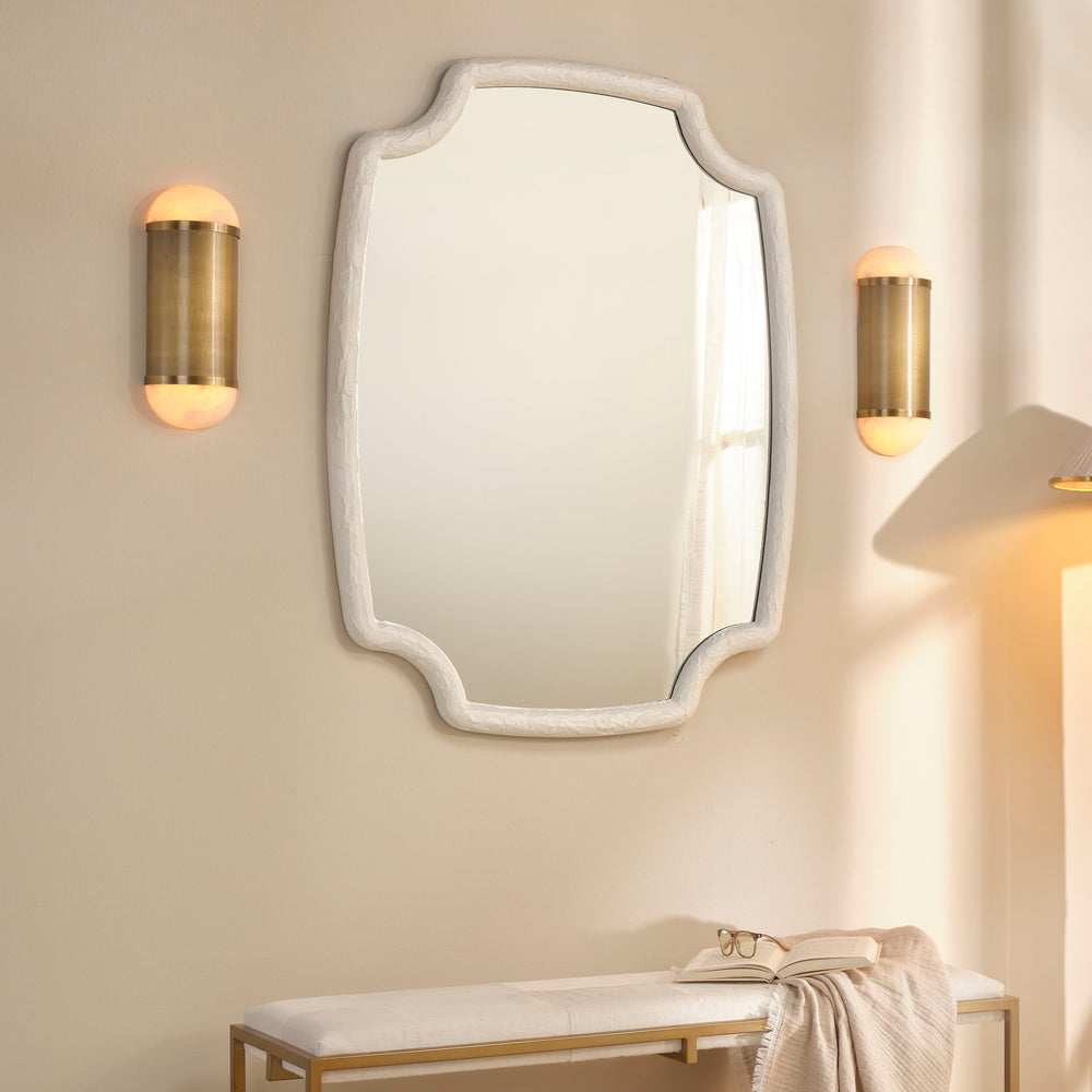 Jamie Young Co. Remedy Handcrafted Alabaster Wall Sconce With Antique Brass Backplate — Versatile Vertical/Horizontal Lighting 4REME-SCAB