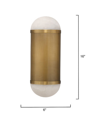 Jamie Young Co. Remedy Handcrafted Alabaster Wall Sconce With Antique Brass Backplate — Versatile Vertical/Horizontal Lighting 4REME-SCAB
