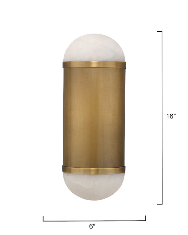 Jamie Young Co. Remedy Handcrafted Alabaster Wall Sconce With Antique Brass Backplate — Versatile Vertical/Horizontal Lighting 4REME-SCAB