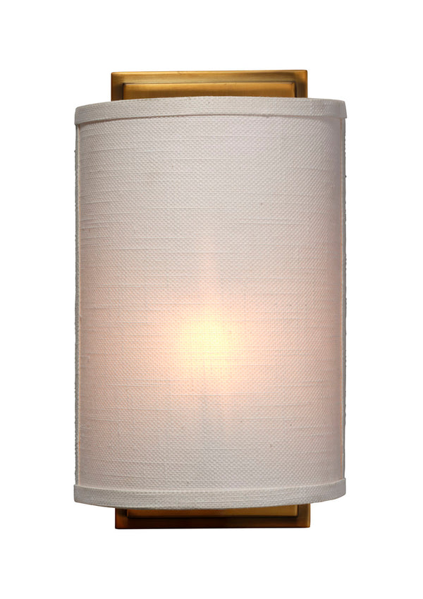 Jamie Young Co. Riley Textured White Linen Wall Sconce With Antique Brass Backplate — Soft Ambient Lighting, Dimmer Compatible 4RILE-SCWH