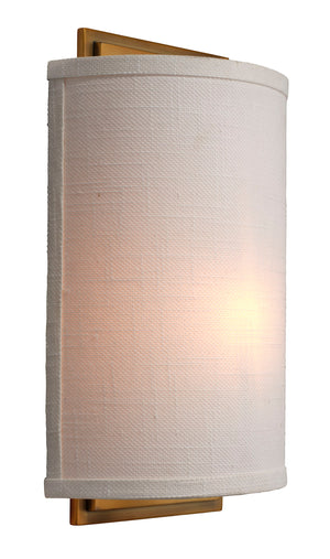 Jamie Young Co. Riley Textured White Linen Wall Sconce With Antique Brass Backplate — Soft Ambient Lighting, Dimmer Compatible 4RILE-SCWH