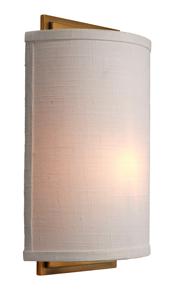 Jamie Young Co. Riley Textured White Linen Wall Sconce With Antique Brass Backplate — Soft Ambient Lighting, Dimmer Compatible 4RILE-SCWH