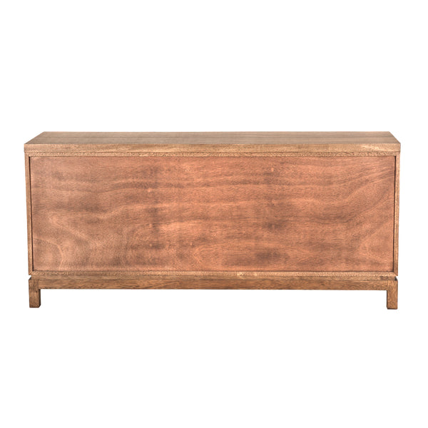 Musashi Sculptural 2 Drawer Walnut Veneer Cabinet with Brass Pulls for Bedroom or Entryway
