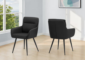 Monarch Specialties Dining Side Chair Set Of 2 With Leather-Look Upholstery, Padded Foam Seats, Sleek Metal Legs, Modern Elegance BLACK I 1115