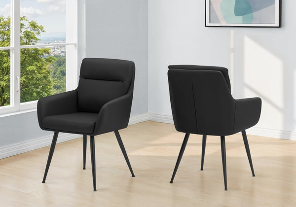 Monarch Specialties Dining Side Chair Set Of 2 With Leather-Look Upholstery, Padded Foam Seats, Sleek Metal Legs, Modern Elegance BLACK I 1115