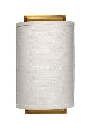 Jamie Young Co. Riley Textured White Linen Wall Sconce With Antique Brass Backplate — Soft Ambient Lighting, Dimmer Compatible 4RILE-SCWH