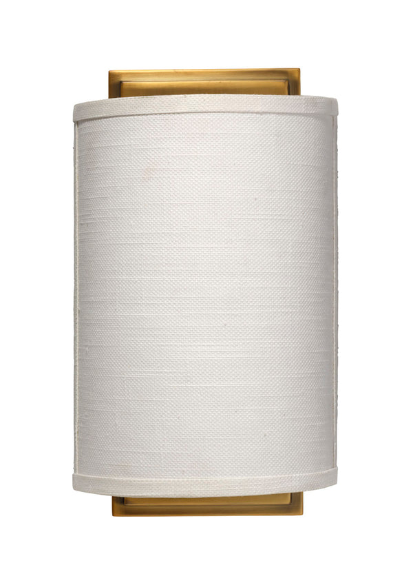 Jamie Young Co. Riley Textured White Linen Wall Sconce With Antique Brass Backplate — Soft Ambient Lighting, Dimmer Compatible 4RILE-SCWH