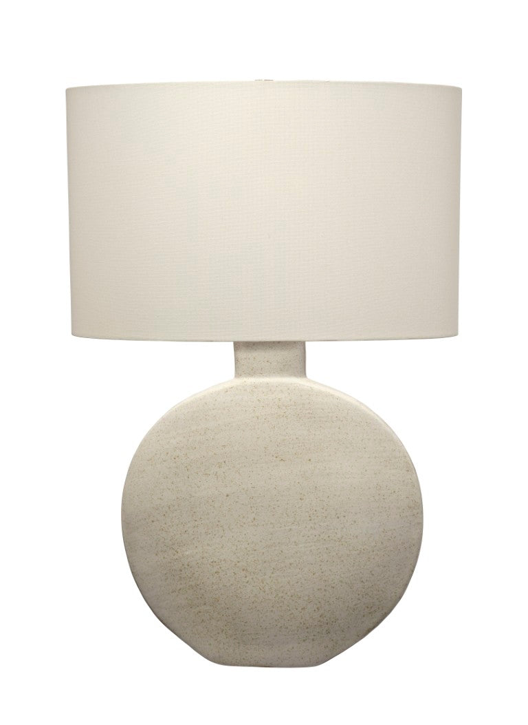Jamie Young Co. Moon Ceramic Table Lamp With Speckled Cream Glaze, Linen Oval Shade, Sculptural Neutral Accent 9MOONTLCRM