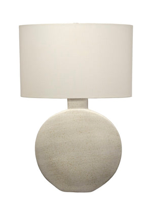 Jamie Young Co. Moon Ceramic Table Lamp With Speckled Cream Glaze, Linen Oval Shade, Sculptural Neutral Accent 9MOONTLCRM