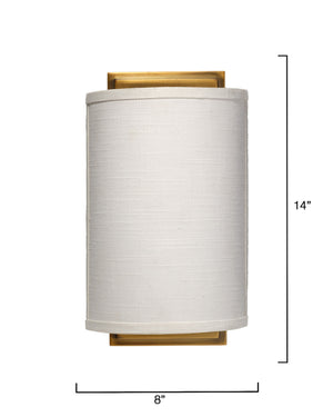 Jamie Young Co. Riley Textured White Linen Wall Sconce With Antique Brass Backplate — Soft Ambient Lighting, Dimmer Compatible 4RILE-SCWH