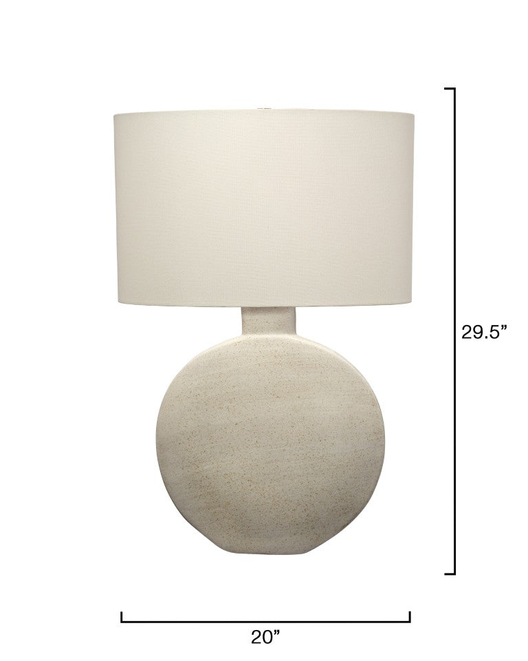 Jamie Young Co. Moon Ceramic Table Lamp With Speckled Cream Glaze, Linen Oval Shade, Sculptural Neutral Accent 9MOONTLCRM