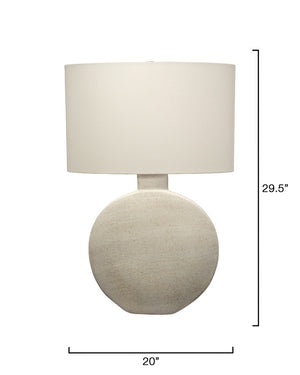 Jamie Young Co. Moon Ceramic Table Lamp With Speckled Cream Glaze, Linen Oval Shade, Sculptural Neutral Accent 9MOONTLCRM