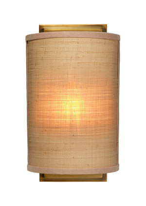 Jamie Young Co. Riley Raffia Wall Sconce — Handcrafted Natural Shade, Antique Brass Backplate, Dimmable Ambient Light 4RILE-SCRA