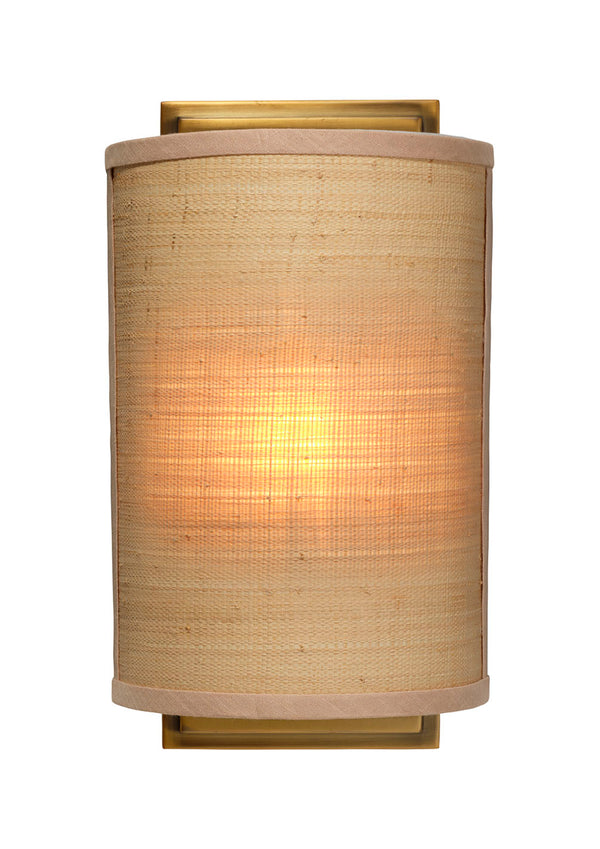Jamie Young Co. Riley Raffia Wall Sconce — Handcrafted Natural Shade, Antique Brass Backplate, Dimmable Ambient Light 4RILE-SCRA