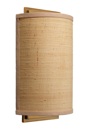 Jamie Young Co. Riley Raffia Wall Sconce — Handcrafted Natural Shade, Antique Brass Backplate, Dimmable Ambient Light 4RILE-SCRA
