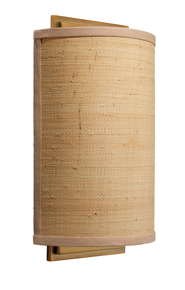 Jamie Young Co. Riley Raffia Wall Sconce — Handcrafted Natural Shade, Antique Brass Backplate, Dimmable Ambient Light 4RILE-SCRA