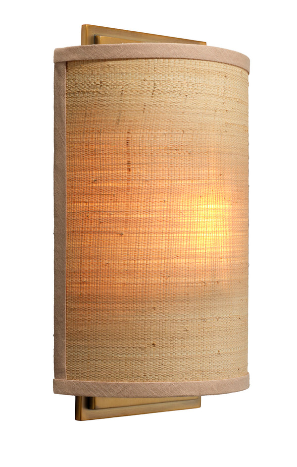 Jamie Young Co. Riley Raffia Wall Sconce — Handcrafted Natural Shade, Antique Brass Backplate, Dimmable Ambient Light 4RILE-SCRA