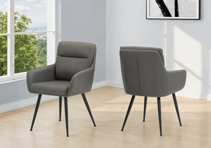 Monarch Specialties Dining Side Chair Set Of 2 With Leather-Look Upholstery, Padded Foam Seats, Sleek Metal Legs, Modern Elegance GREY,BLACK I 1116