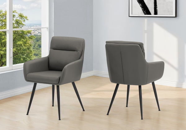 Monarch Specialties Dining Side Chair Set Of 2 With Leather-Look Upholstery, Padded Foam Seats, Sleek Metal Legs, Modern Elegance GREY,BLACK I 1116
