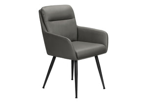 Monarch Specialties Dining Side Chair Set Of 2 With Leather-Look Upholstery, Padded Foam Seats, Sleek Metal Legs, Modern Elegance GREY,BLACK I 1116