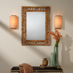 Jamie Young Co. Riley Raffia Wall Sconce — Handcrafted Natural Shade, Antique Brass Backplate, Dimmable Ambient Light 4RILE-SCRA
