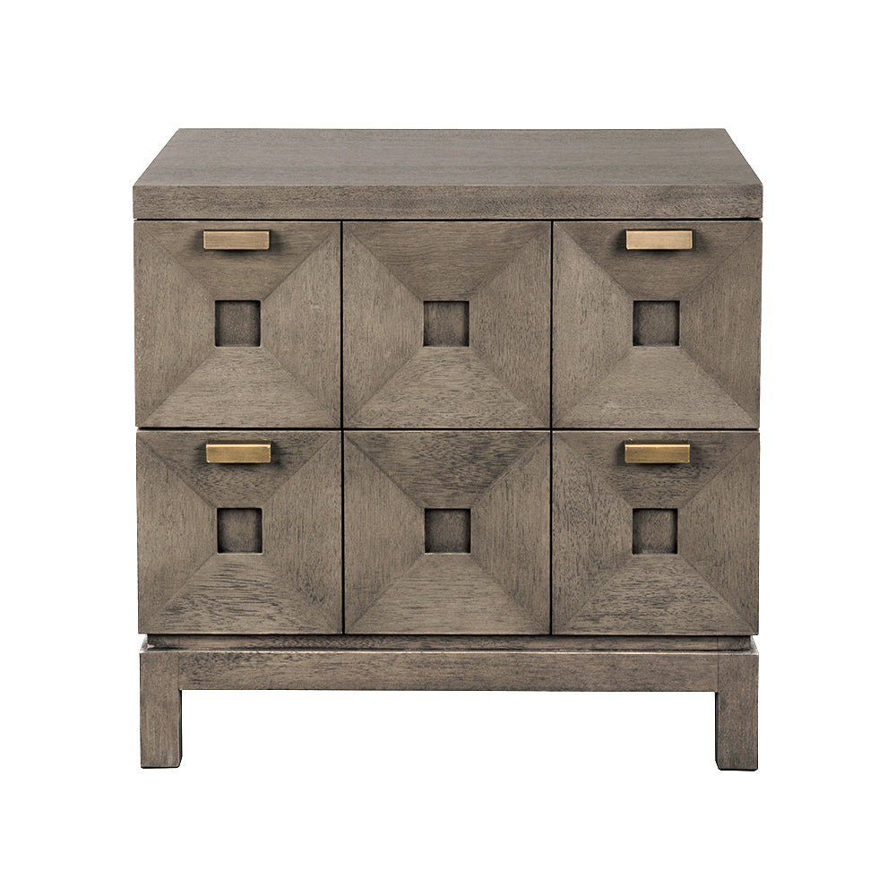 Musashi Sculptural Two Drawer Console with Walnut Veneer and Brass Accents for Modern Spaces