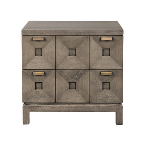 Musashi Sculptural Two Drawer Console with Walnut Veneer and Brass Accents for Modern Spaces