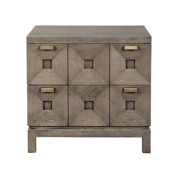 Musashi Sculptural Two Drawer Console with Walnut Veneer and Brass Accents for Modern Spaces
