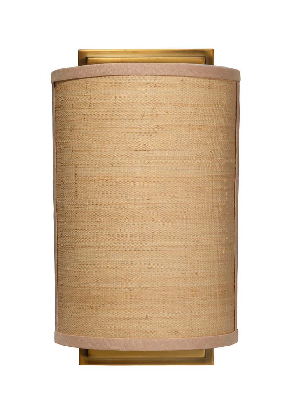 Jamie Young Co. Riley Raffia Wall Sconce — Handcrafted Natural Shade, Antique Brass Backplate, Dimmable Ambient Light 4RILE-SCRA