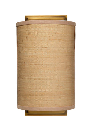 Jamie Young Co. Riley Raffia Wall Sconce — Handcrafted Natural Shade, Antique Brass Backplate, Dimmable Ambient Light 4RILE-SCRA