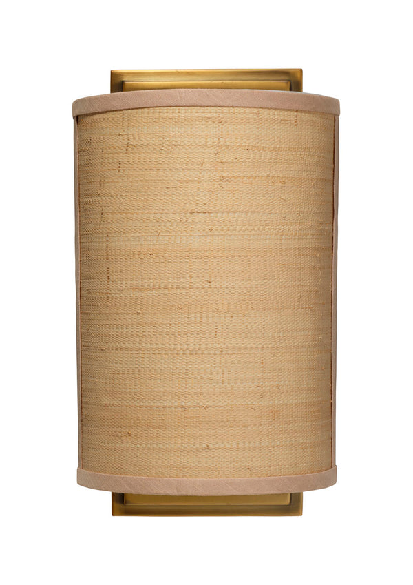 Jamie Young Co. Riley Raffia Wall Sconce — Handcrafted Natural Shade, Antique Brass Backplate, Dimmable Ambient Light 4RILE-SCRA