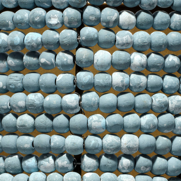 Jamie Young Co. Seawall Beaded Cone Wall Sconce In Soft Blue With Mango Wood Beads, Antique Brass Accents, Indoor Lighting 4SEAW-COBL