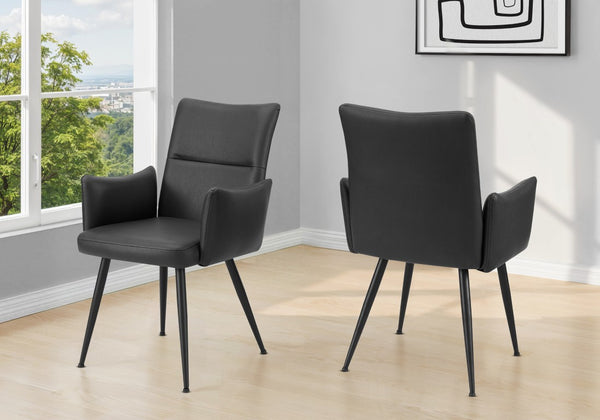 Monarch Specialties Dining Chair Set Of 2 Upholstered Leather-Look Side Chairs With Metal Legs, Cushioned Comfort, 34.75" BLACK I 1125