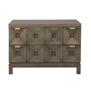 Musashi Sculptural Two Drawer Console with Walnut Veneer and Brass Accents for Modern Spaces