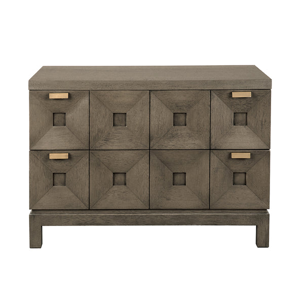 Musashi Sculptural Two Drawer Console with Walnut Veneer and Brass Accents for Modern Spaces