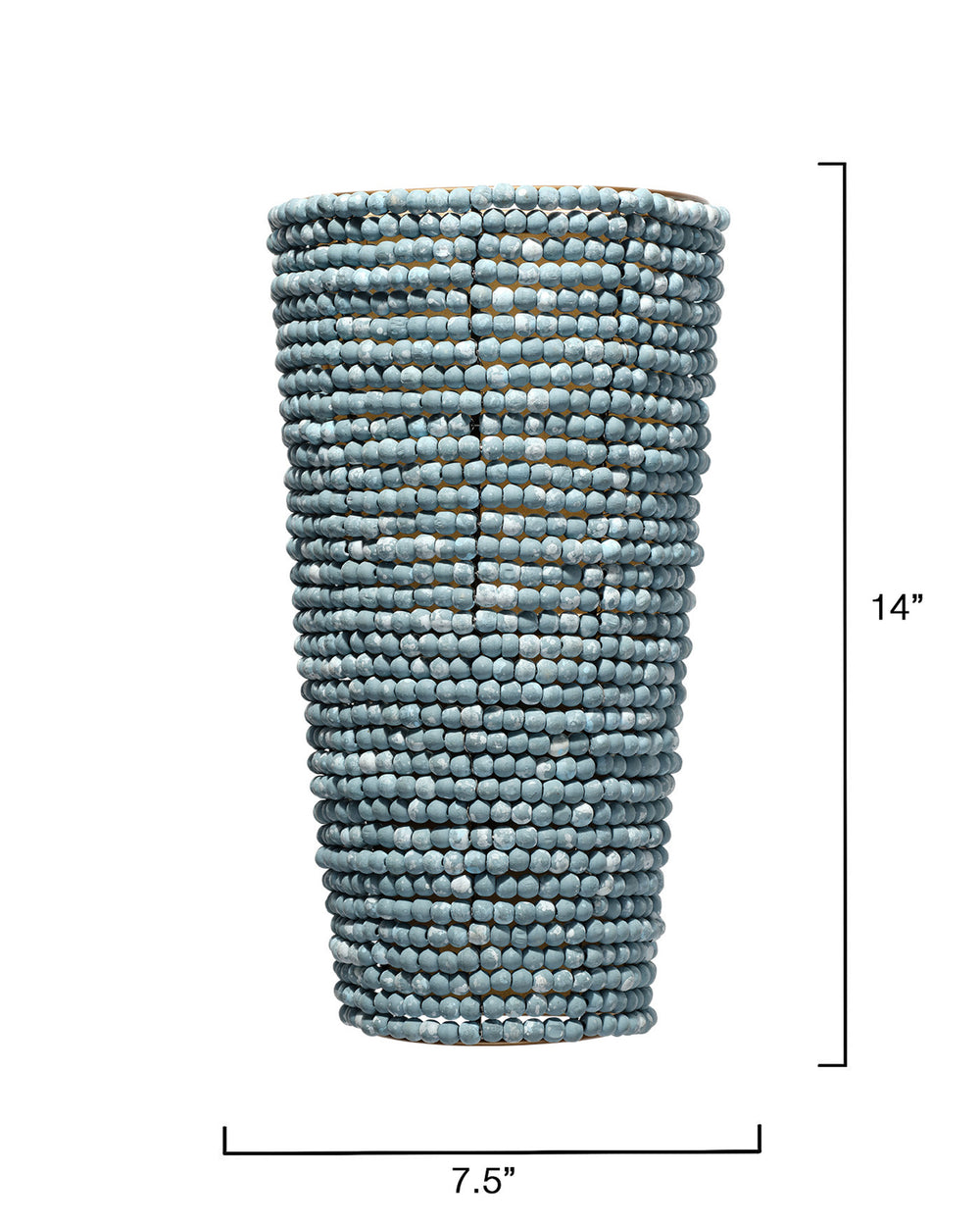 Jamie Young Co. Seawall Beaded Cone Wall Sconce In Soft Blue With Mango Wood Beads, Antique Brass Accents, Indoor Lighting 4SEAW-COBL