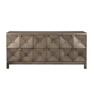 Musashi Sculptural Two Drawer Console with Walnut Veneer and Brass Accents for Modern Spaces